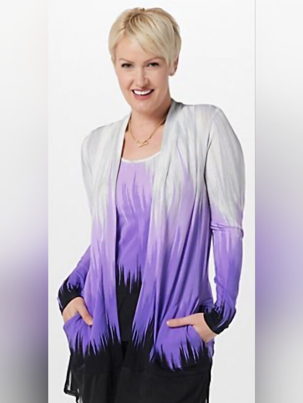A397049 - Attitudes by Renee Jersey Mesh Trim Tank & Cardigan Set